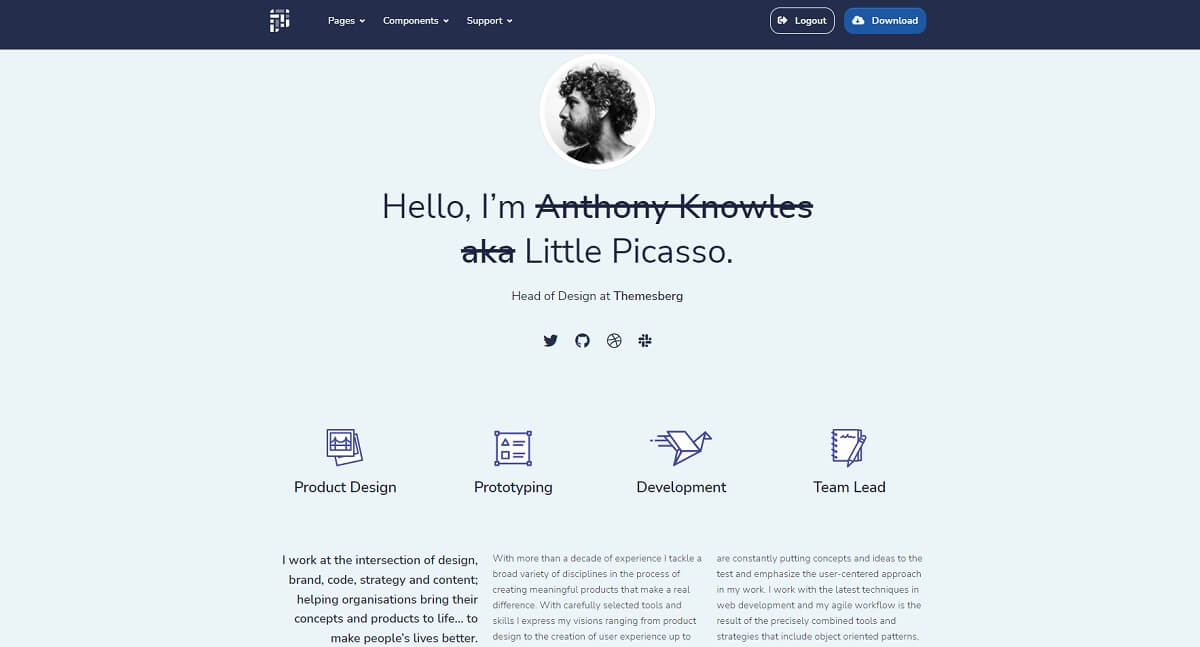 A modern page with a nice blue color provided by Pixel Lite, an open-source Django Template project.
