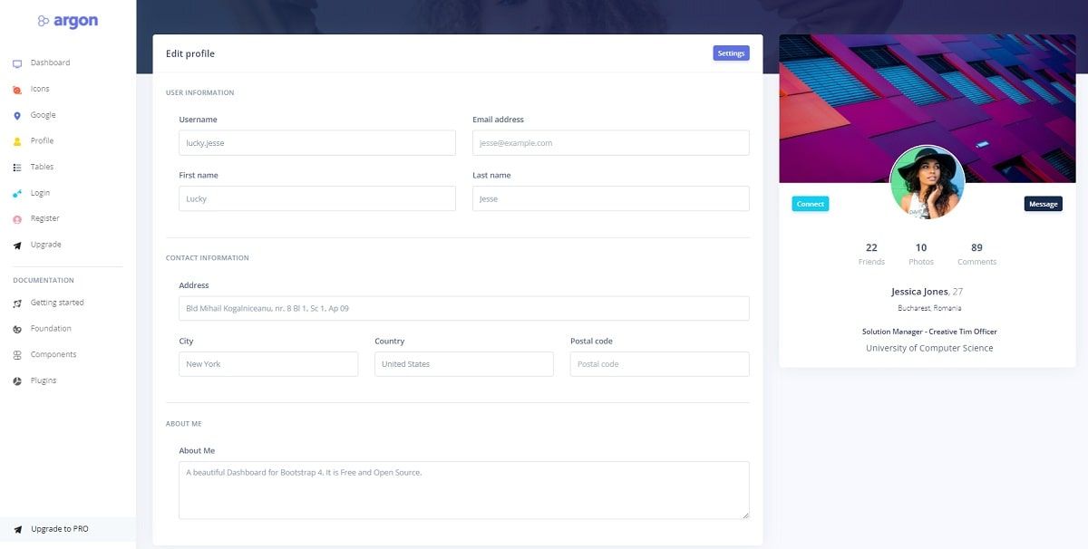 Argon Dashboard ASP.Net (Open-Source) - Profile Page