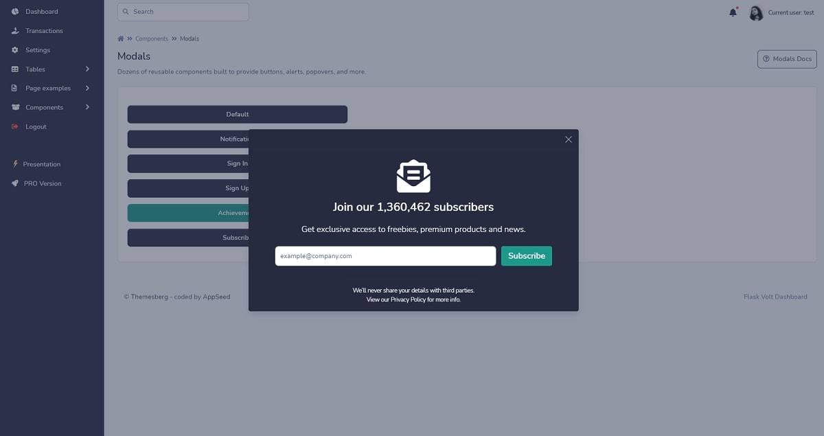 Flask Volt Bootstrap 5 (Open-Source) - UI Modals Page